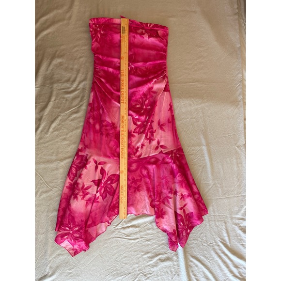 Wrapper Vintage Pink Floral Strapless Ruched Handkerchief Hem Midi Dress Large - Picture 8 of 11